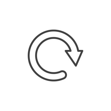 Dairesel Ok çizgisi simgesi. Mobil konsept ve web tasarımı için doğrusal biçim işareti. Sağ dönüş oku ana hatlı vektör simgesi. Sembol, logo çizimi. Vektör grafikleri