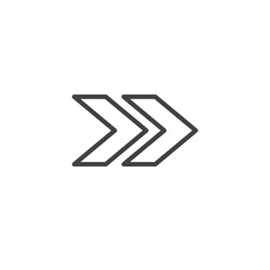 Çift sağ ok çizgisi simgesi. Mobil konsept ve web tasarımı için doğrusal biçim işareti. İki ok vektör simgesini işaret ediyor. Sembol, logo çizimi. Vektör grafikleri