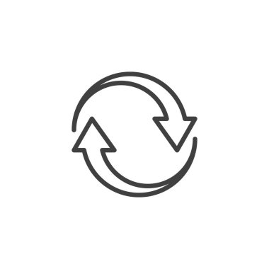 Dönen Oklar çizgi simgesi. Mobil konsept ve web tasarımı için doğrusal biçim işareti. Dönen oklar vektör simgesini çiziyor. Yenileme, güncelleme sembolü, logo illüstrasyonu. Vektör grafikleri