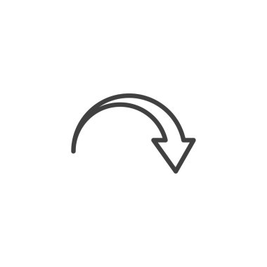 Oklu çizgi simgesi. Mobil konsept ve web tasarımı için doğrusal biçim işareti. Eğri şekilli ok çizgisi vektör simgesi. Sembol, logo çizimi. Vektör grafikleri