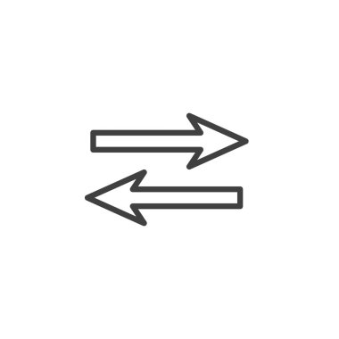 Çift ok çizgisi ikonu. Mobil konsept ve web tasarımı için doğrusal biçim işareti. Sol ve sağ oklar vektör simgesini çiziyor. Sembol, logo çizimi. Vektör grafikleri