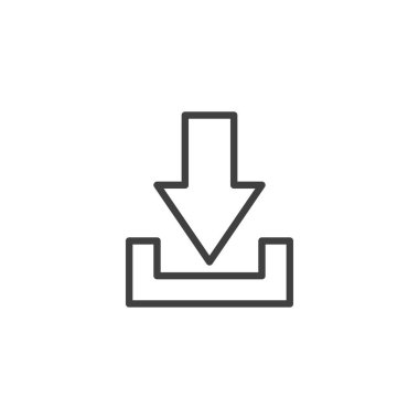 Düğme satırı simgesi indir. Mobil konsept ve web tasarımı için doğrusal biçim işareti. Aşağı ok düğmesi ana hatlı vektör simgesi. Sembol, logo çizimi. Vektör grafikleri