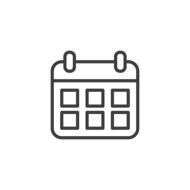 Takvim çizgisi simgesi. Mobil konsept ve web tasarımı için doğrusal biçim işareti. Takvim ana hatları vektör simgesi. Sembol, logo çizimi. Vektör grafikleri
