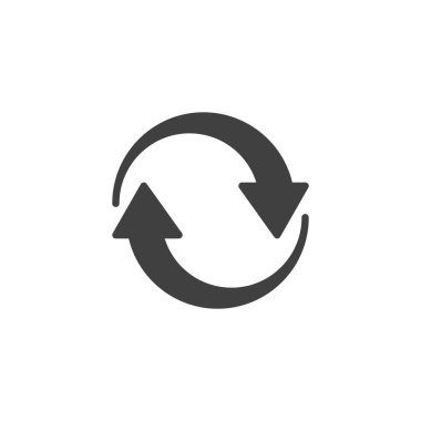 Dönen oklar vektör simgesi. Mobil konsept ve web tasarımı için düz tabela. Dönen Oklar sembol simgesi. Yenileme, güncelleme sembolü, logo illüstrasyonu. Vektör grafikleri