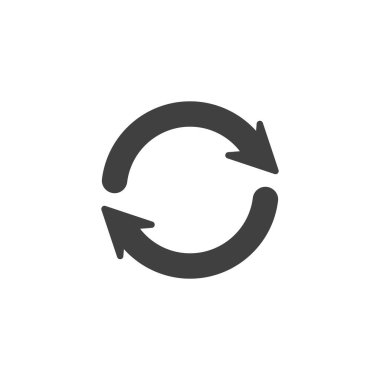 Yenile, ok vektör simgesini eşzamanla. Mobil konsept ve web tasarımı için düz tabela. Oklar simgesi yükleniyor. Yeniden yükle, sembolü güncelle, logo illüstrasyonunu yap. Vektör grafikleri