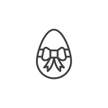 Kurdele çizgisi ikonlu Paskalya yumurtası. Mobil konsept ve web tasarımı için doğrusal biçim işareti. Paskalya yumurtası taslak vektör simgesi. Sembol, logo çizimi. Vektör grafikleri