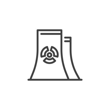 Nükleer Kirlilik Çizgisi simgesi. Mobil konsept ve web tasarımı için doğrusal biçim işareti. Radyasyon yayan nükleer enerji santrali vektör ikonu. Sembol, logo çizimi. Vektör grafikleri