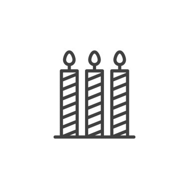 Üç mum hattı simgesi. Mobil konsept ve web tasarımı için doğrusal biçim işareti. Mumlar taslak vektör simgesini aydınlattı. Sembol, logo çizimi. Vektör grafikleri