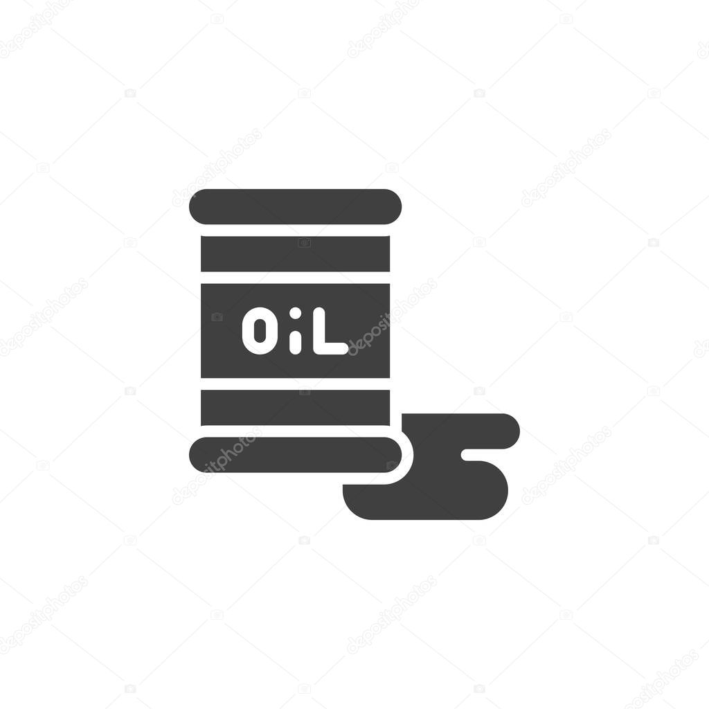 Crude oil leaking from barrel vector icon. filled flat sign for mobile concept and web design. Oil barrel Spill glyph icon. Symbol, logo illustration. Vector graphics