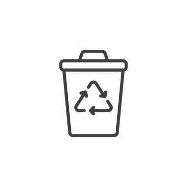 Çöp kutusu simgesini geri dönüştür. Mobil konsept ve web tasarımı için doğrusal biçim işareti. Çöp Kutusu ana hatları vektör simgesi geri dönüşümü. Sembol, logo çizimi. Vektör grafikleri