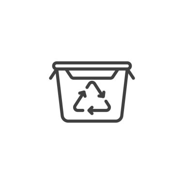 Yenilenebilir konteyner hattı simgesi. Mobil konsept ve web tasarımı için geri dönüşüm kutusu doğrusal işareti. Yeniden Kullanılabilir Seyahat Taşıyıcı ana hatları ikonu. Sembol, logo çizimi. Vektör grafikleri