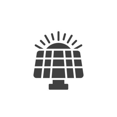 Güneş paneli ve güneş vektör simgesi. Mobil konsept ve web tasarımı için düz tabela. Güneş enerjisi simgesi. Sembol, logo çizimi. Vektör grafikleri