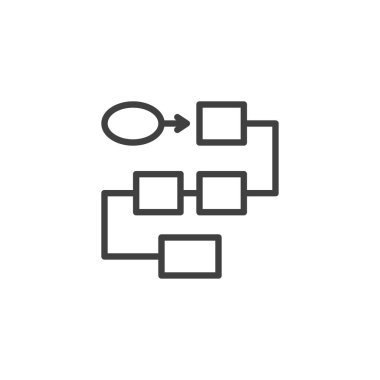 İşlem Akışı çizgi simgesi. Mobil konsept ve web tasarımı için doğrusal biçim işareti. Çalışma akışı, ana hat vektör simgesi işleniyor. Sembol, logo çizimi. Vektör grafikleri