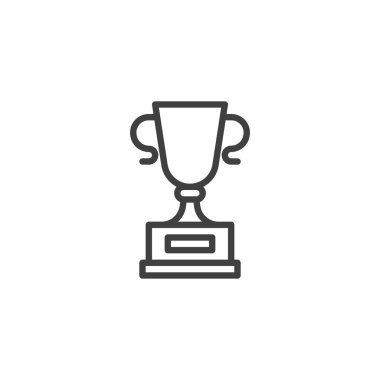 Kupa sırası ikonu. Mobil konsept ve web tasarımı için doğrusal biçim işareti. Ödül kupası taslak vektör simgesi. Zafer ve başarı sembolü, logo illüstrasyonu. Vektör grafikleri