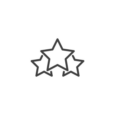 Üç yıldızlı çizgi ikonu. Mobil konsept ve web tasarımı için doğrusal biçim işareti. Yıldızların derecelendirilmesi vektör simgesi. Mükemmellik ve başarı sembolü, logo çizimi. Vektör grafikleri