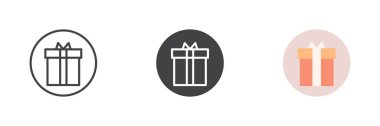 Gift box different style icon set. Line, glyph and filled outline colorful version, outline and filled vector sign. Symbol, logo illustration. Vector graphics