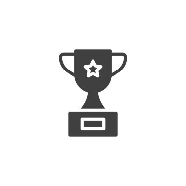 Yıldız vektör ikonlu kupa. Mobil konsept ve web tasarımı için düz tabela. Zafer Kupası sembolü. Sembol, logo çizimi. Vektör grafikleri