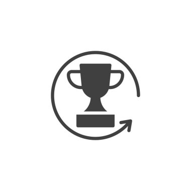 Başarılı Proje vektör simgesi. Mobil konsept ve web tasarımı için düz tabela. Ödül bardağında ok sembolü var. Sembol, logo çizimi. Vektör grafikleri