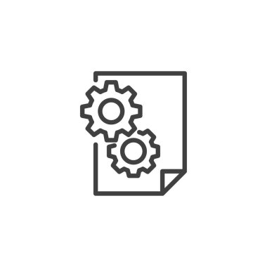 IT Belgelendirme Hattı simgesi. Mobil konsept ve web tasarımı için doğrusal biçim işareti. Belge ve dişli ana hat vektör simgesi. Sembol, logo çizimi. Vektör grafikleri