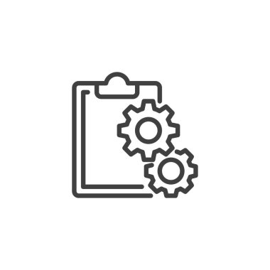 IT Proje Yönetimi simgesi. Mobil konsept ve web tasarımı için doğrusal biçim işareti. Pano ve bir vites çizgisi vektör simgesi. Sembol, logo çizimi. Vektör grafikleri