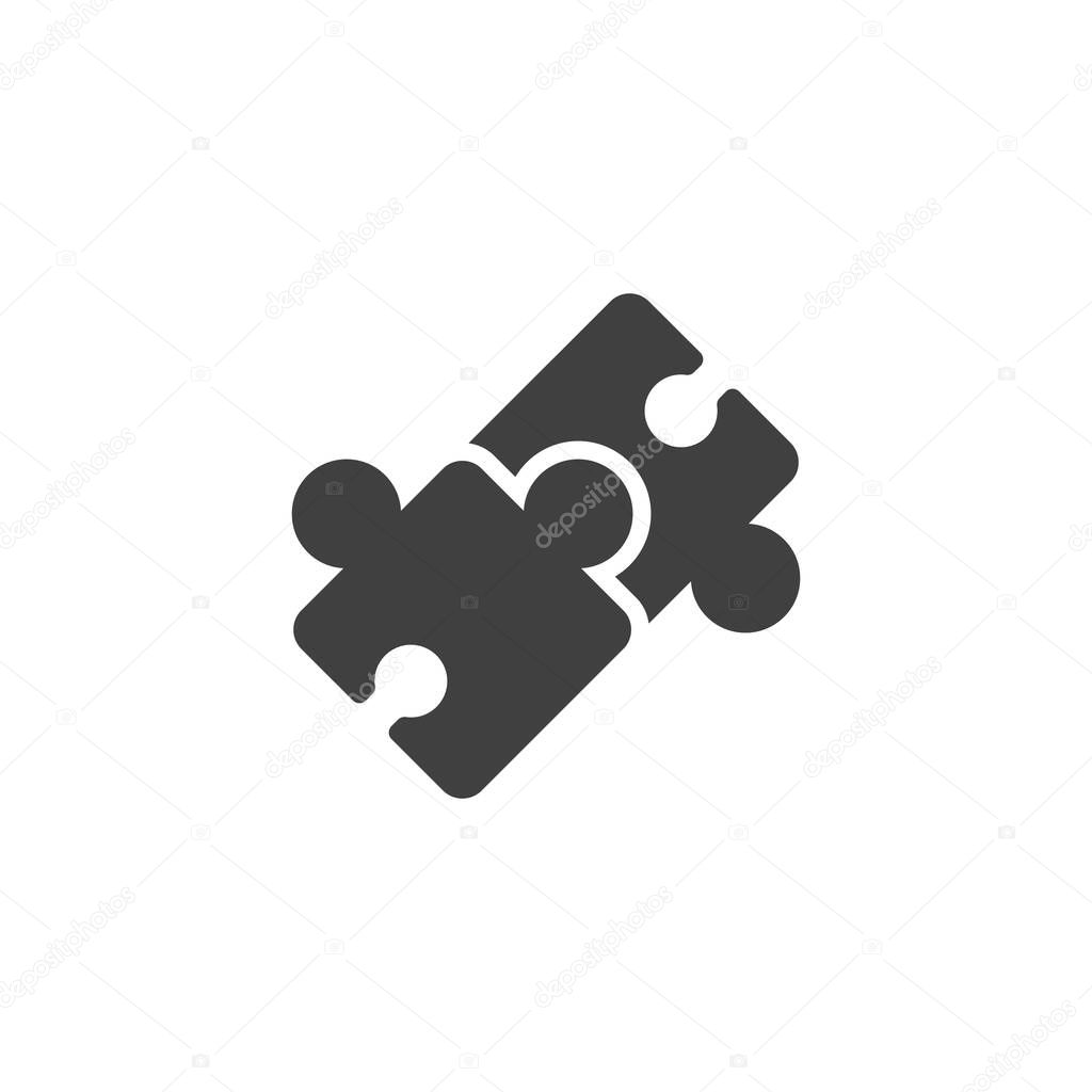 Connected puzzle pieces vector icon. filled flat sign for mobile concept and web design. IT Solutions glyph icon. Symbol, logo illustration. Vector graphics