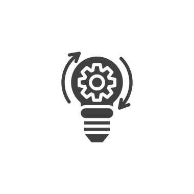Dişli ampul veya ok vektör simgesi. Mobil konsept ve web tasarımı için düz tabela. Fikir Jenerasyonu sembol simgesi. Sembol, logo çizimi. Vektör grafikleri
