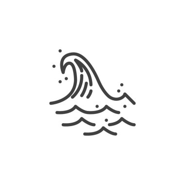 Dalga çizgisi ikonlu okyanus. Mobil konsept ve web tasarımı için doğrusal biçim işareti. Deniz dalgaları vektör simgesini çiziyor. Sembol, logo çizimi. Vektör grafikleri