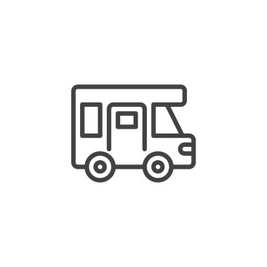 Kamp karavan hattı ikonu. Mobil konsept ve web tasarımı için seyahat arabası doğrusal işareti. Karavan kampı ana hatlı vektör simgesi. Sembol, logo çizimi. Vektör grafikleri