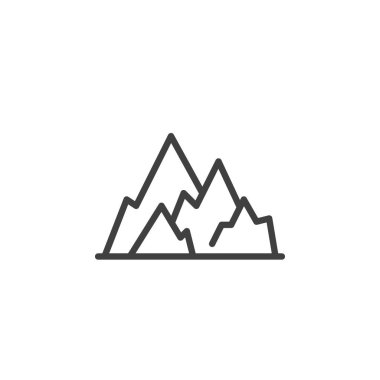 Dağ sırası simgesi. Mobil konsept ve web tasarımı için doğrusal biçim işareti. Dağlar vektör simgesini çizer. Sembol, logo çizimi. Vektör grafikleri