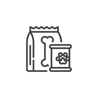 Hayvan Tedarik Hattı simgesi. Mobil konsept ve web tasarımı için doğrusal biçim işareti. Evcil hayvan yiyeceği taslak vektör simgesi. Hayvan bakım malzemeleri sembolü, logo illüstrasyonu. Vektör grafikleri