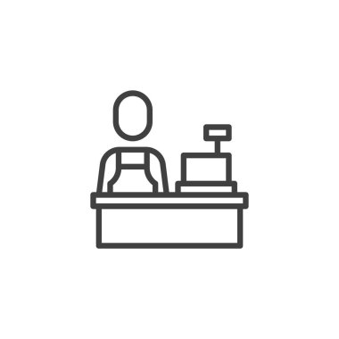 Kasiyer kasiyer kasiyer. Mobil konsept ve web tasarımı için doğrusal biçim işareti. Kasiyer ana hat vektör simgesini kaydet. Sembol, logo çizimi. Vektör grafikleri