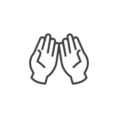 Oruç tutan Eller çizgi simgesi. Mobil konsept ve web tasarımı için doğrusal biçim işareti. Dua Elleri vektör simgesini çizsin. Sembol, logo çizimi. Vektör grafikleri