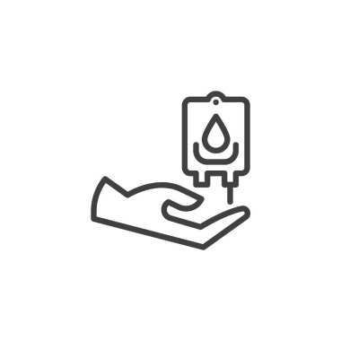 Kan bağışı ikonu. Mobil konsept ve web tasarımı için doğrusal biçim işareti. Gönüllü kan bağışı vektör ikonu. Sembol, logo çizimi. Vektör grafikleri