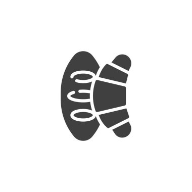 Fırın ürünleri vektör simgesi. Mobil konsept ve web tasarımı için düz tabela. Ekmek ve kruvasan sembolü. Hamur işi sembolü, logo çizimi. Vektör grafikleri