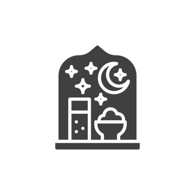 Şafak öncesi yemek Suhoor vektör simgesi. Mobil konsept ve web tasarımı için düz tabela. Suhoor Meal sembolü. Sembol, logo çizimi. Vektör grafikleri