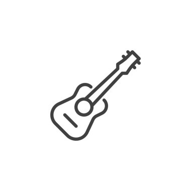 Gitar enstrümanı çizgisi simgesi. Mobil konsept ve web tasarımı için doğrusal biçim işareti. Akustik gitar taslak vektör simgesi. Sembol, logo çizimi. Vektör grafikleri