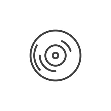 Vinil plak çizgisi simgesi. Mobil konsept ve web tasarımı için doğrusal biçim işareti. Vinil Record ana hat vektör simgesi. Retro müzik sembolü, logo illüstrasyonu. Vektör grafikleri