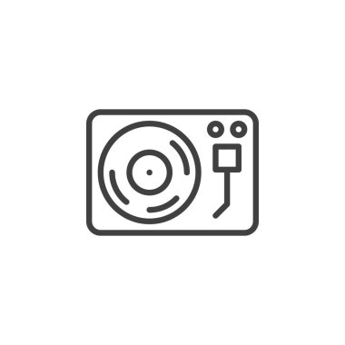 Plakçalar çizgisi simgesi. Mobil konsept ve web tasarımı için doğrusal biçim işareti. DJ turntable ana hatlı vektör simgesi. Retro müzik sembolü, logo illüstrasyonu. Vektör grafikleri