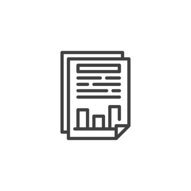 İş Raporu simgesi. Mobil konsept ve web tasarımı için doğrusal biçim işareti. Çizelge ana hatlı vektör simgesine sahip belge. Sembol, logo çizimi. Vektör grafikleri