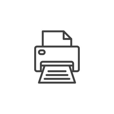 Office Printer satır simgesi. Mobil konsept ve web tasarımı için doğrusal biçim işareti. Kağıt hatlı vektör simgesine sahip yazıcı. Sembol, logo çizimi. Vektör grafikleri