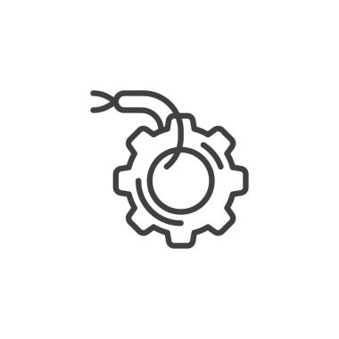 Gear Etiketi simgesi. Mobil konsept ve web tasarımı için doğrusal biçim işareti. Vites biçimli etiket ya da etiket taslak vektör simgesi. Sembol, logo çizimi. Vektör grafikleri