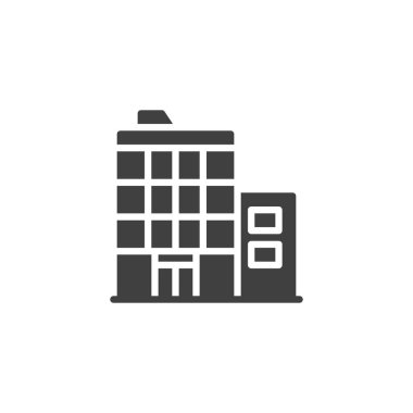 Ofis binası vektör simgesi. Mobil konsept ve web tasarımı için düz tabela. Ofis Binası Dış Kabartma simgesi. Sembol, logo çizimi. Vektör grafikleri