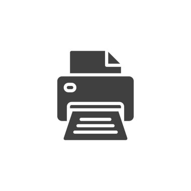 Kağıt vektör ikonlu yazıcı. Mobil konsept ve web tasarımı için düz tabela. Ofis yazıcısı simgesi. Sembol, logo çizimi. Vektör grafikleri