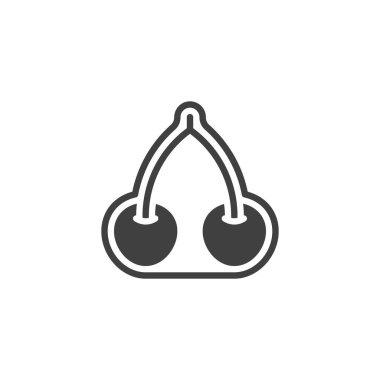 Kiraz şeklinde etiket vektör simgesi. Mobil konsept ve web tasarımı için düz tabela. Kirazlı Meyve Yapıştırması simgesi. Sembol, logo çizimi. Vektör grafikleri