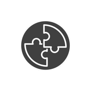 Bulmaca çıkartma vektör simgesi. Mobil konsept ve web tasarımı için düz tabela. Yapboz Parçası Yapıştırıcı simgesi. Sembol, logo çizimi. Vektör grafikleri