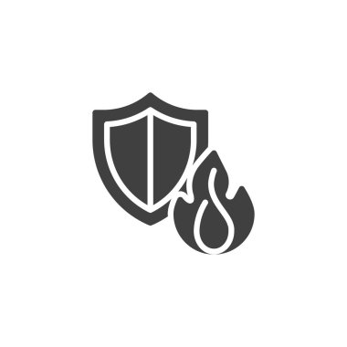 Kalkan ve ateş vektör simgesi. Mobil konsept ve web tasarımı için düz tabela. Yangın Sigortası sembolü. Sembol, logo çizimi. Vektör grafikleri