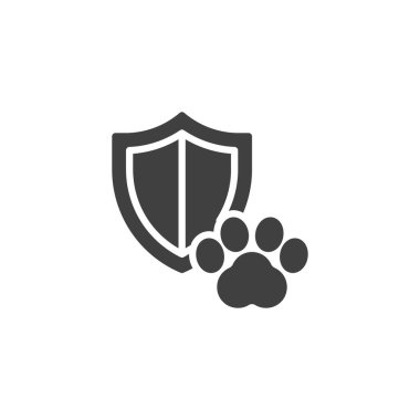 Hayvan pençesi izi ve kalkan vektör simgesi. Mobil konsept ve web tasarımı için düz tabela. Hayvan Sigortası sembolü. Sembol, logo çizimi. Vektör grafikleri