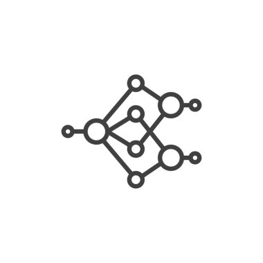 Nöral Ağ çizgi simgesi. Mobil konsept ve web tasarımı için doğrusal biçim işareti. Birbirine bağlı düğümler, nöronların ana hatları vektör simgesi. Sembol, logo çizimi. Vektör grafikleri