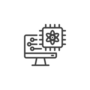 Kuantum Hesap Çizgisi simgesi. Mobil konsept ve web tasarımı için doğrusal biçim işareti. Kuantum bilgisayar teknolojisi vektör ikonunu özetliyor. Sembol, logo çizimi. Vektör grafikleri