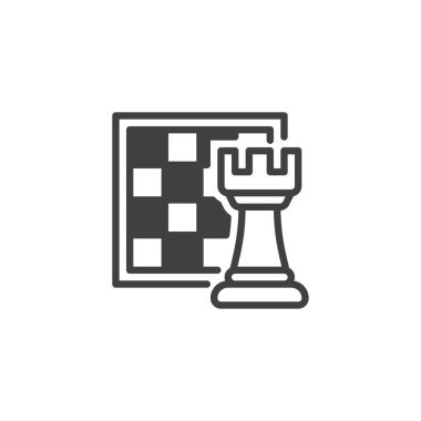Satranç tahtası ve satranç çizgisi simgesi. Mobil konsept ve web tasarımı için doğrusal biçim işareti. Strateji satranç ana hatları vektör simgesi. Sembol, logo çizimi. Vektör grafikleri